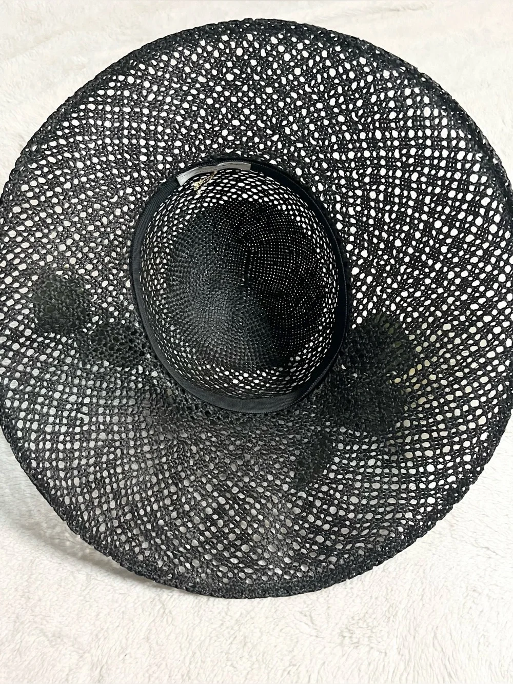 Vintage Oscar de la Renta Black Structured Straw Hat with White Rose Fascinator